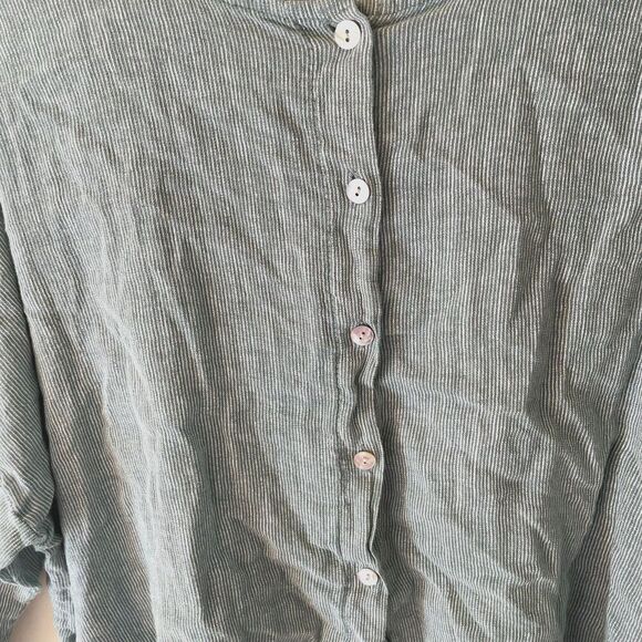 Nina Kendosa Paris Linen Blend Blouse Button Up Light Green 3/4 sleeve *READ* - Picture 5 of 6